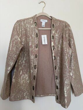 Peck & Peck Metallic Jacquard Jacket Open Front Rose Gold Textured - NWT - Small